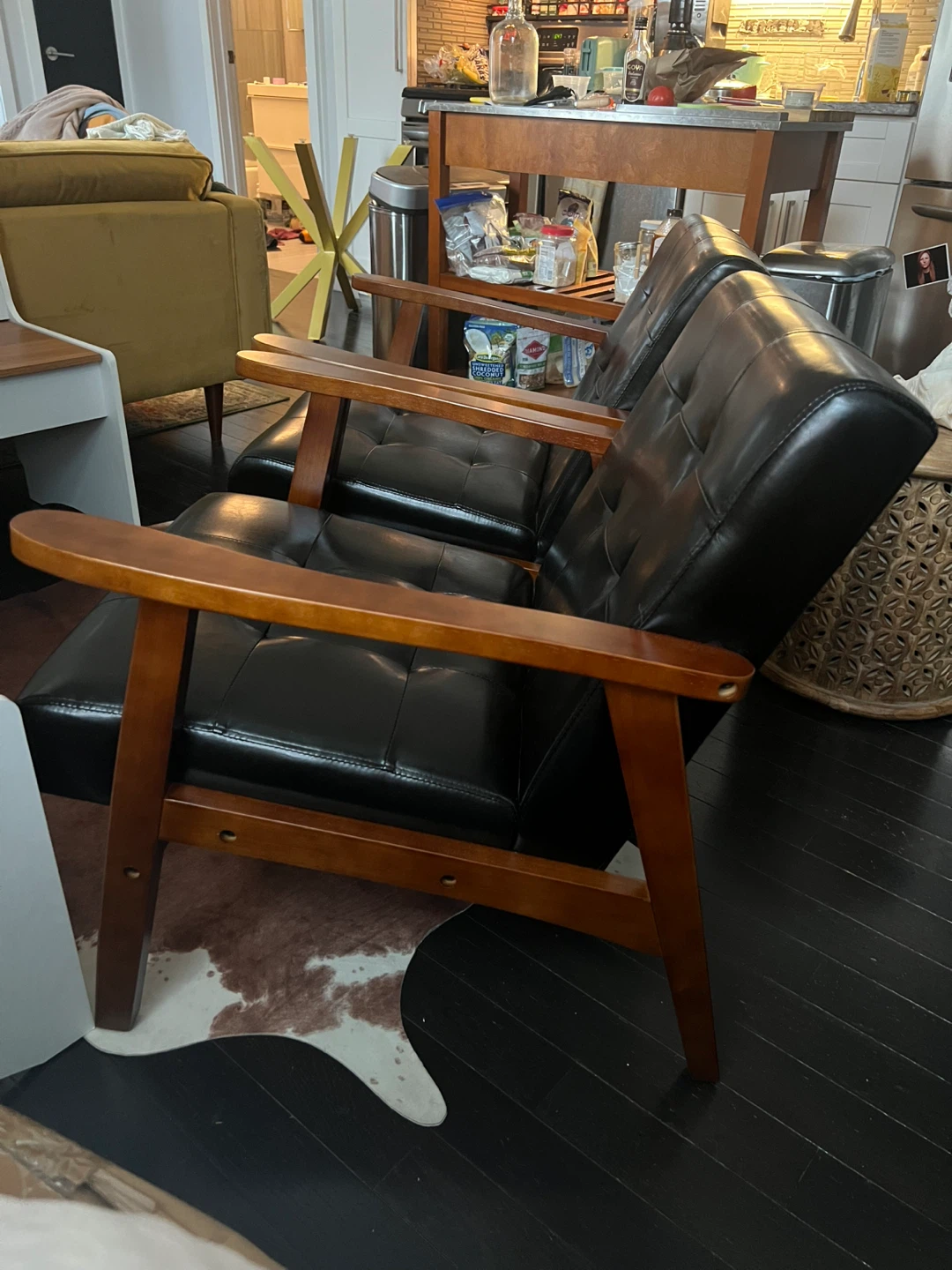 2 Black Faux Leather Armchair with Wooden Frame - photo 4