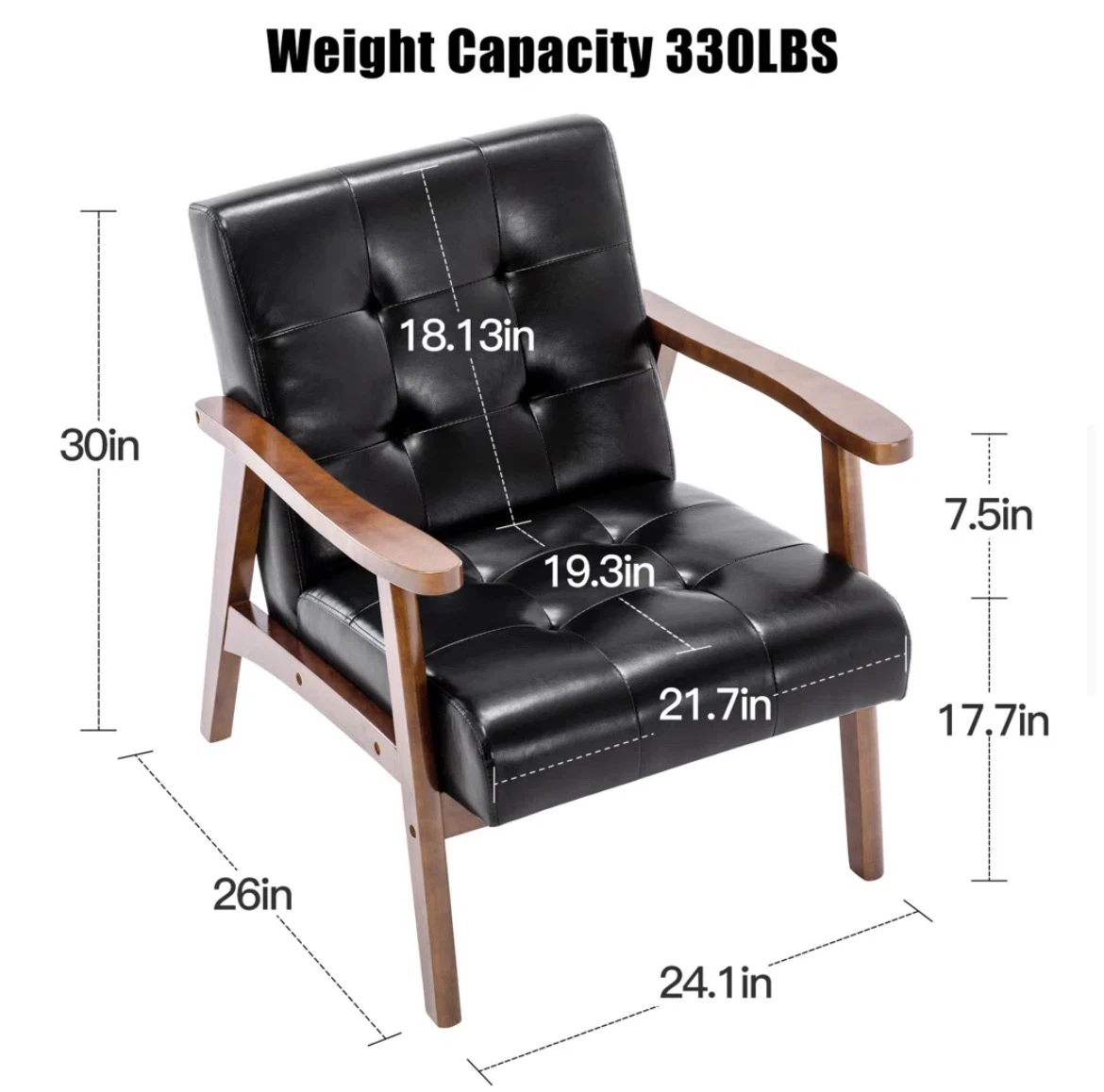 2 Black Faux Leather Armchair with Wooden Frame - photo 5