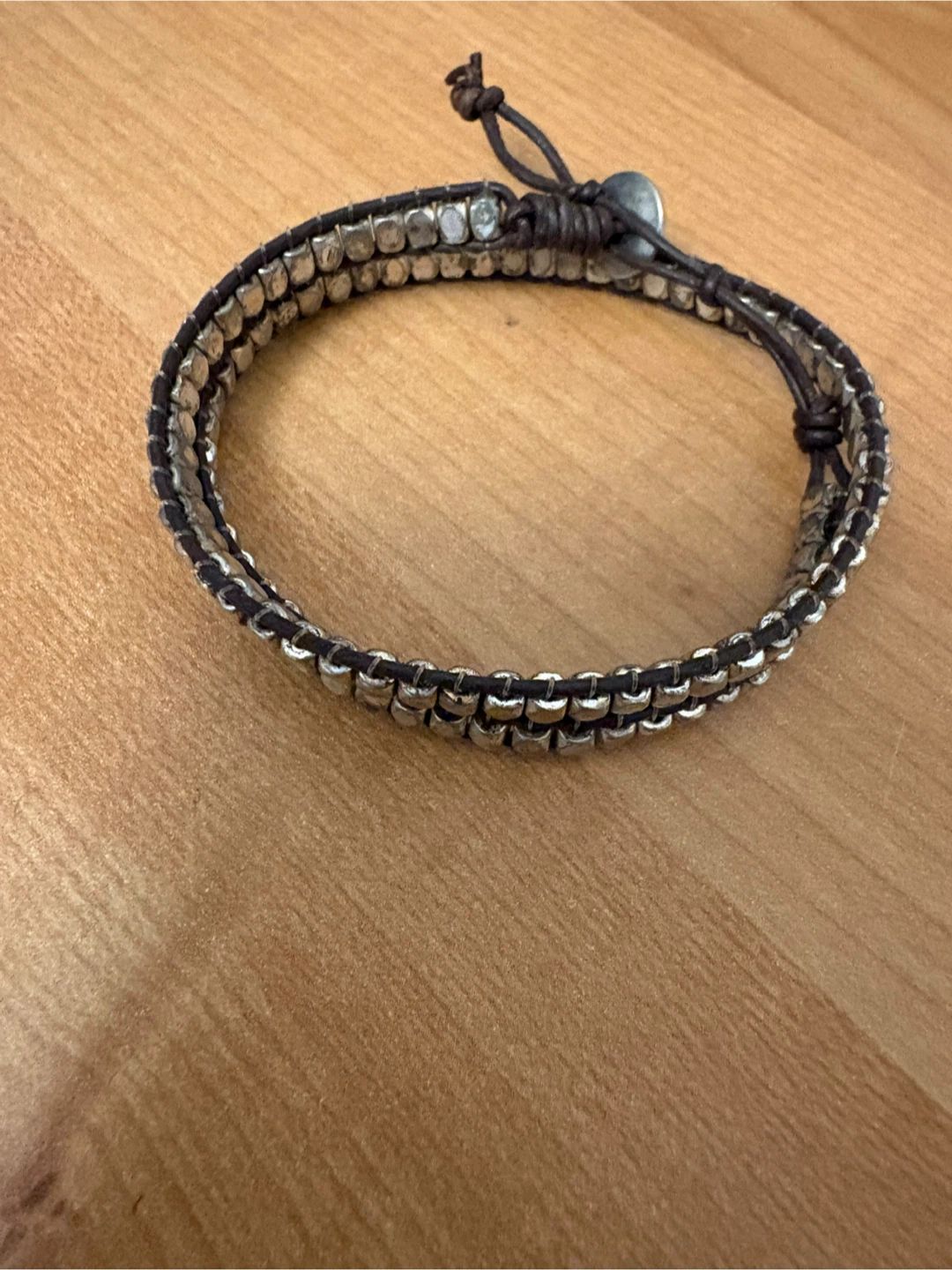 Leather Wrap Bracelet with Silver-Tone Beads