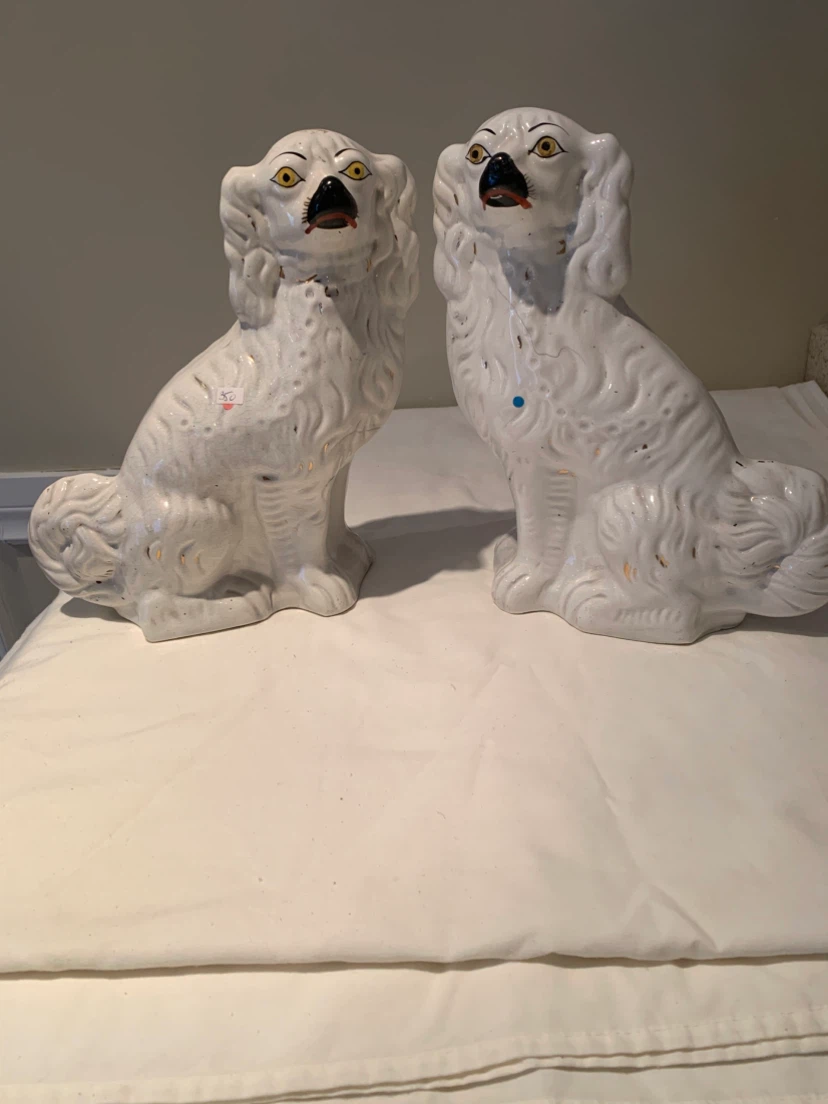 Pair of Vintage White Ceramic Dog Figurines