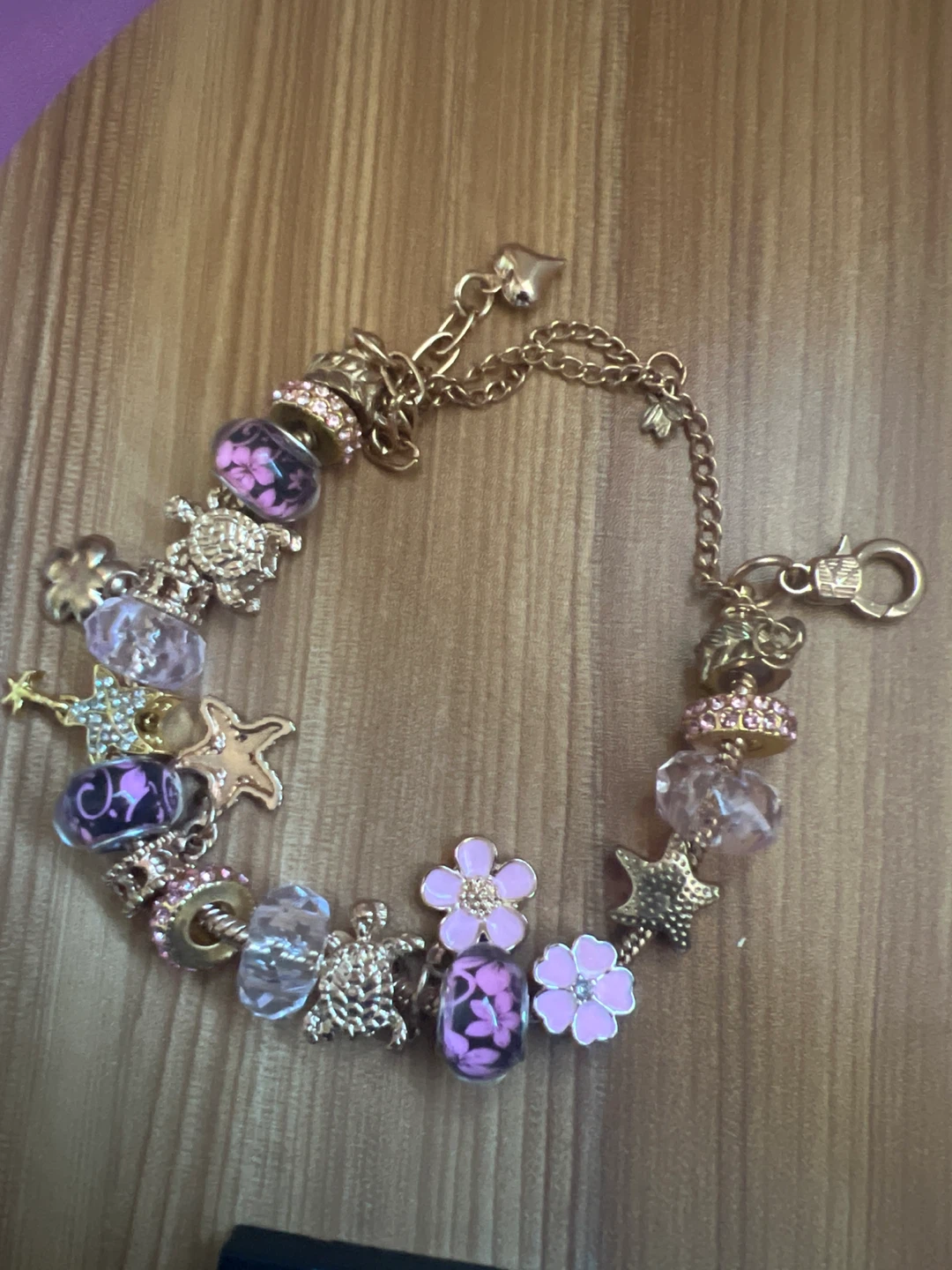 Gold Charm Bracelet with Pink and Purple Accents - photo 2