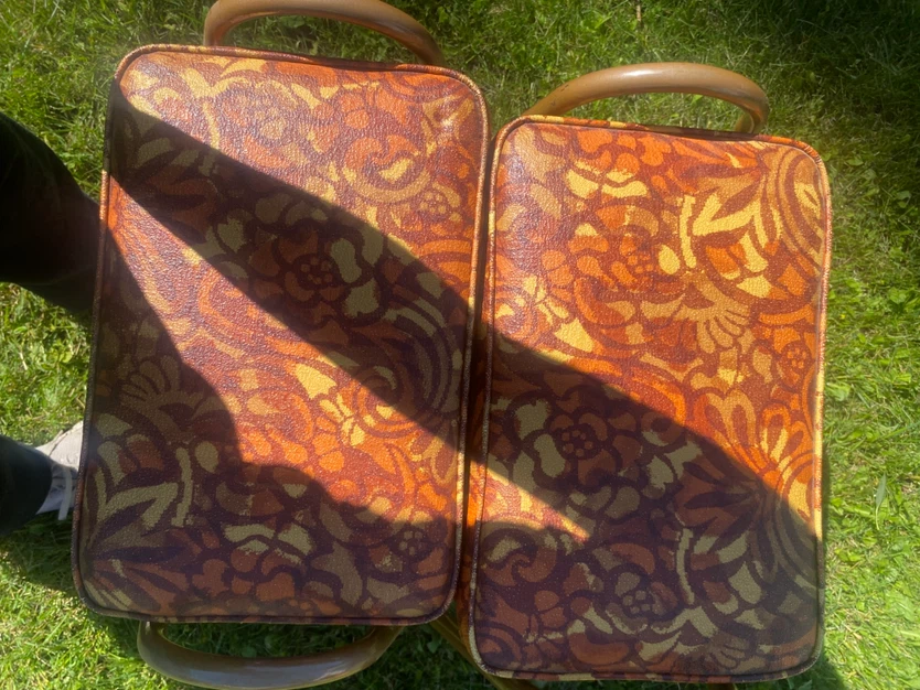 Vintage Stool Set - Retro Orange Floral Design - photo 5