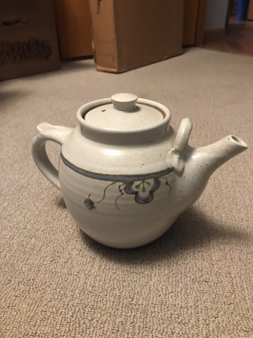By McGie Ceramic Teapot with Blue Floral Design