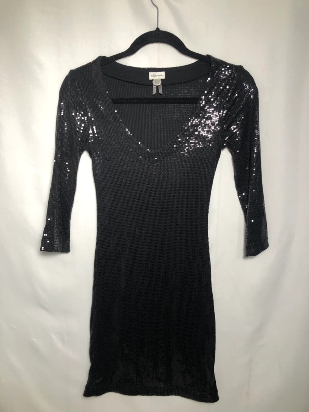 Womens Black Sequins Dress. Size XS.