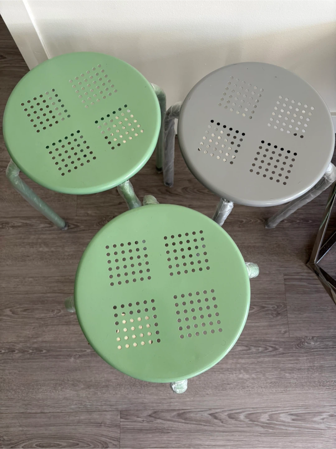 Set of 3 Mint Green & Grey Metal Stools - photo 2