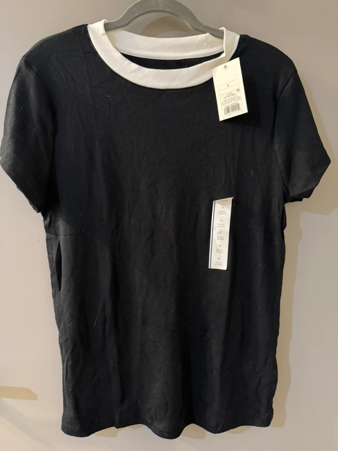 Large NWT! A New Day Black Ribbed T-Shirt with White Trim