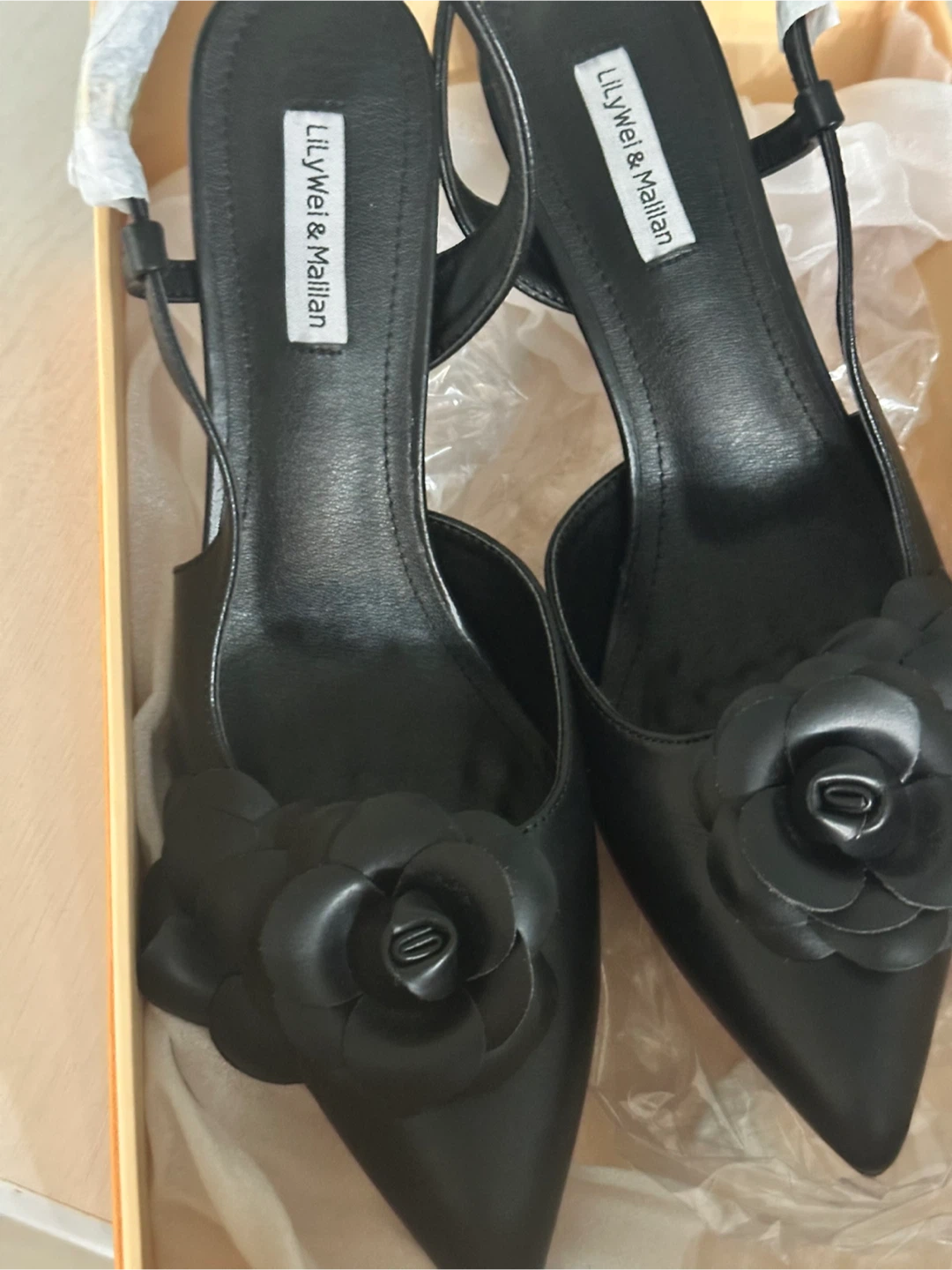 LilyWei & Mailian Women's Black Flower Heel Shoes Size 43