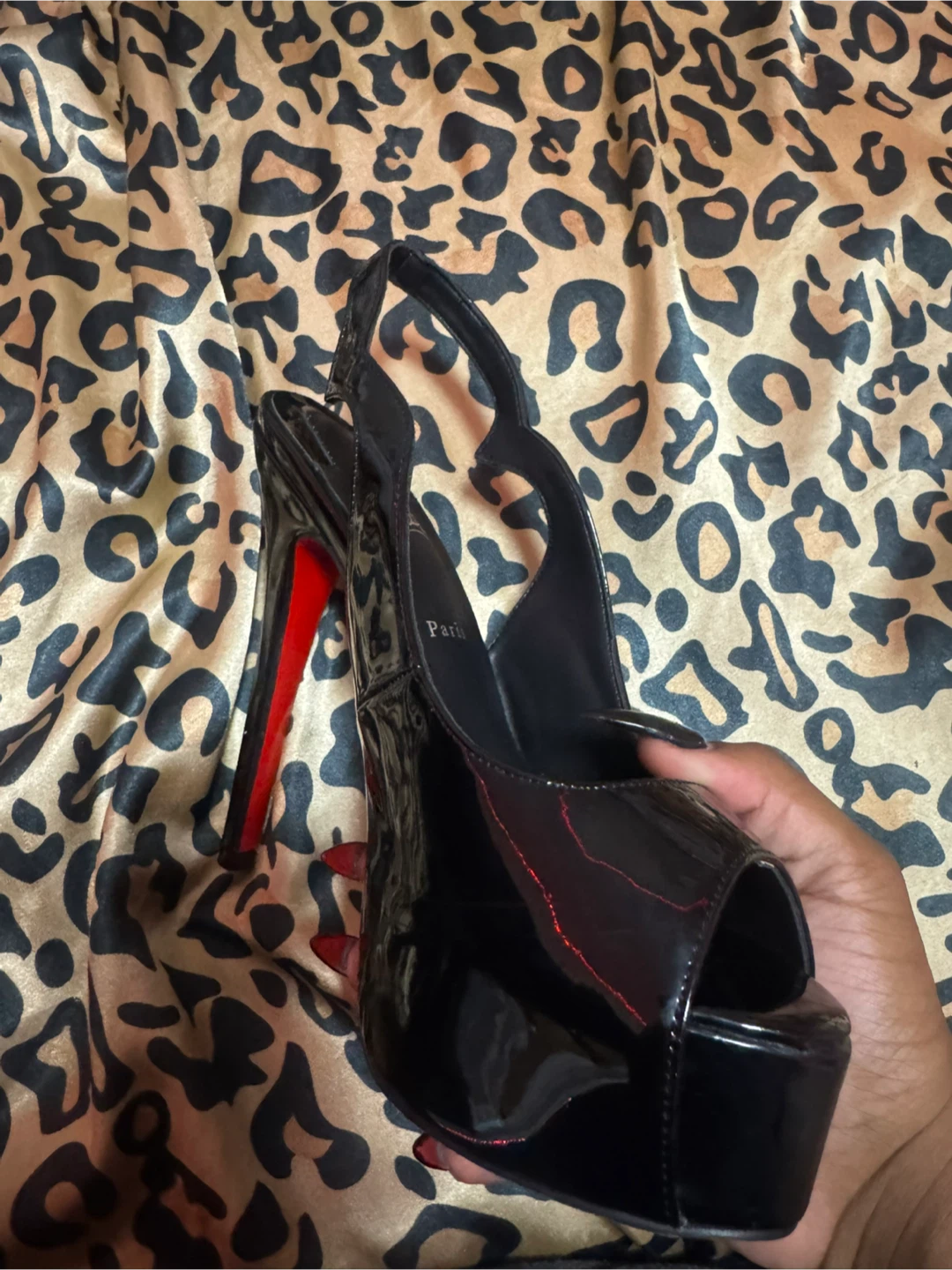 Christian Louboutin Black Patent Leather Slingback Heels