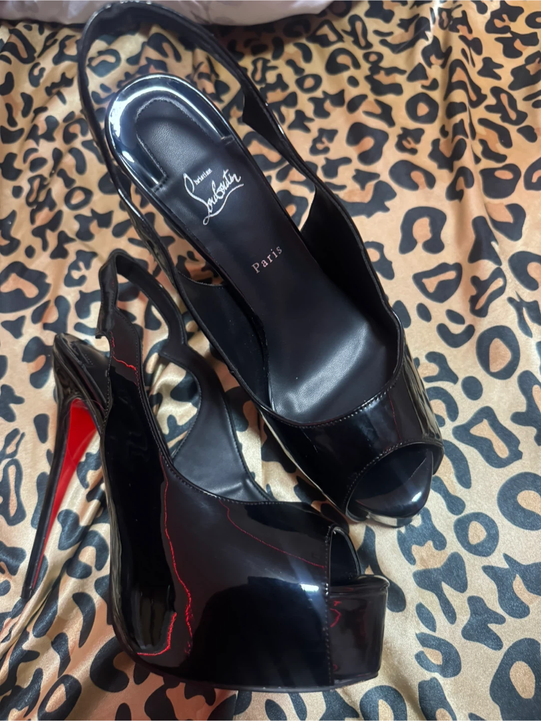 Christian Louboutin Black Patent Leather Slingback Heels - photo 3