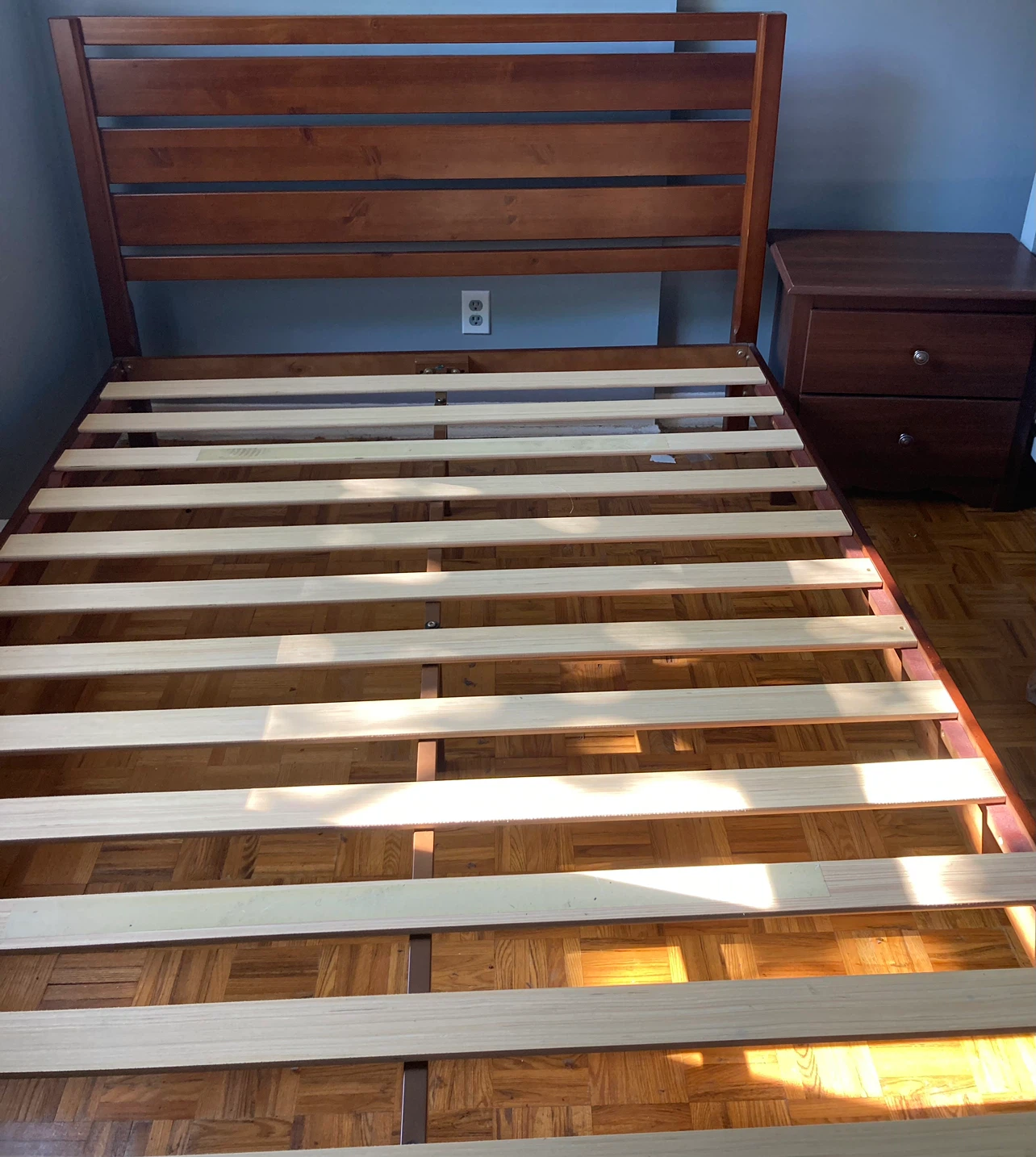 Wooden Bed Frame with Slatted Base and 2 Night Stands