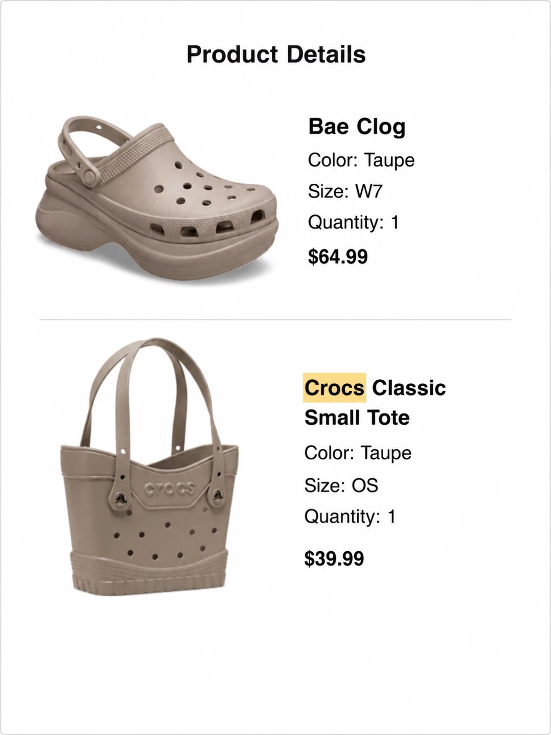 Crocs Bae Clog - Taupe, Size W7