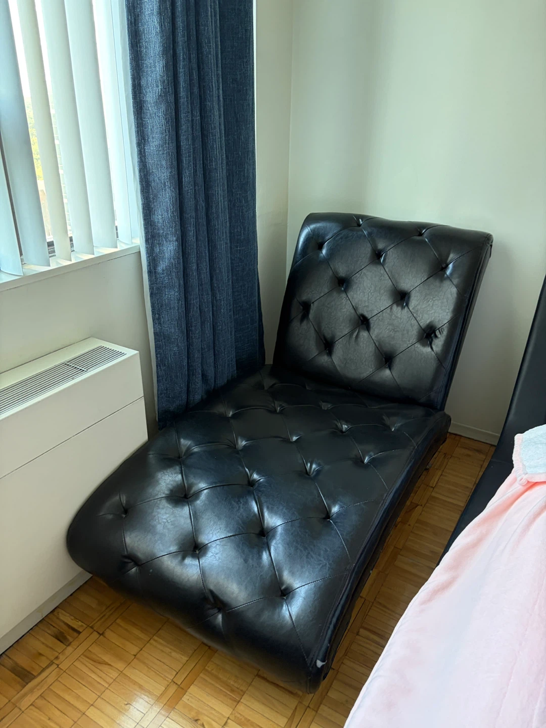 Black Faux Leather Tufted Chaise Lounge