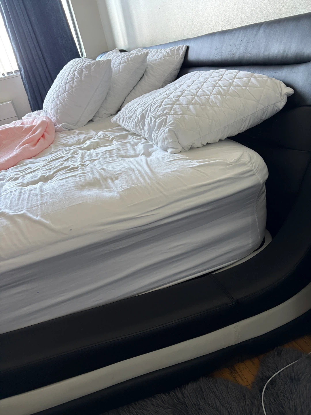 King Size Black Faux Leather Bed Frame with mattress - photo 3
