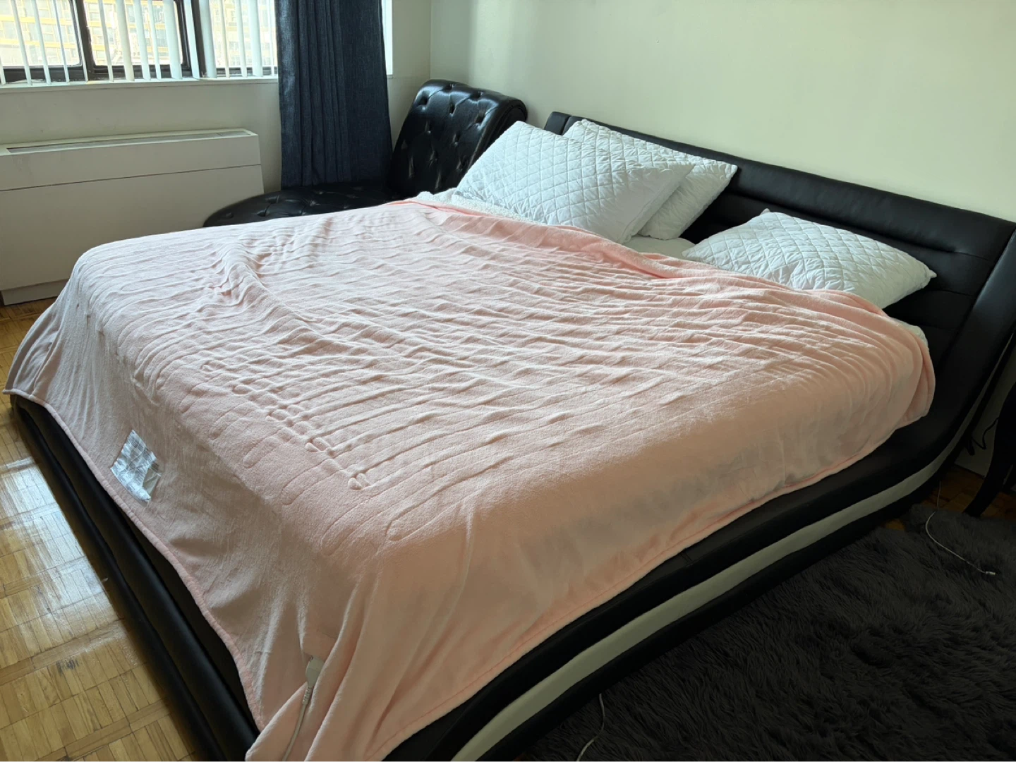 King Size Black Faux Leather Bed Frame with mattress