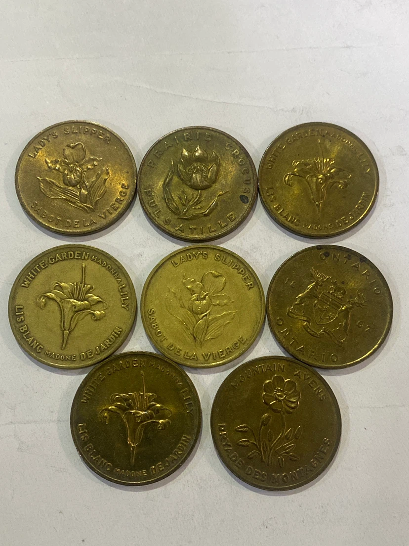 Set of 9 Canadian Provincial Tokens - Flowers & Emblems - photo 2