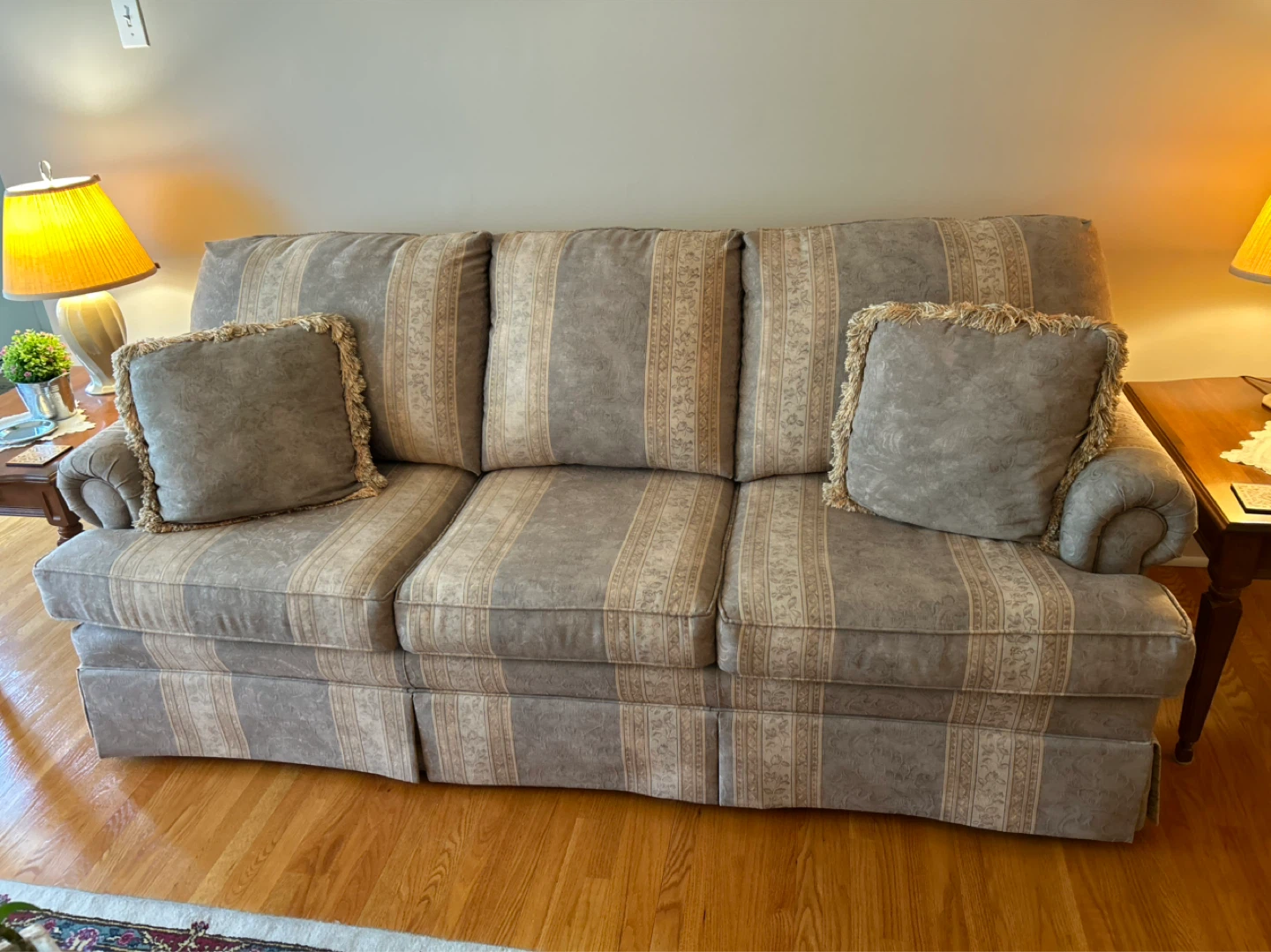 Striped Sofa with Decorative Pillows