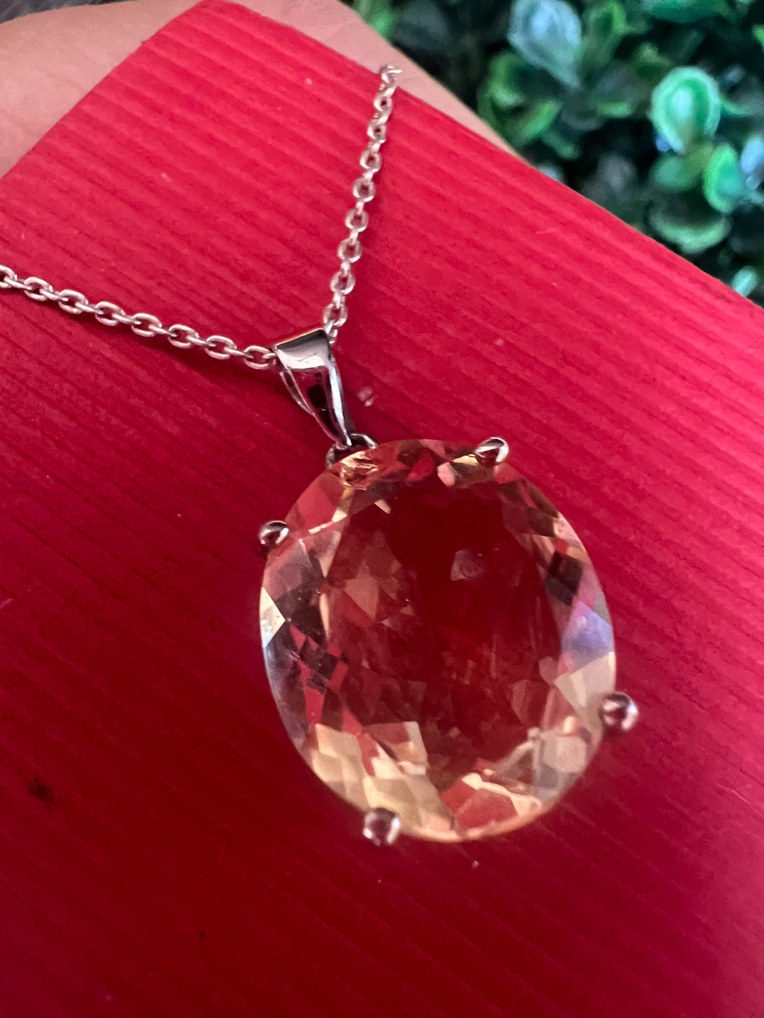 925 Silver  Necklace with Large Oval Citrine Stone