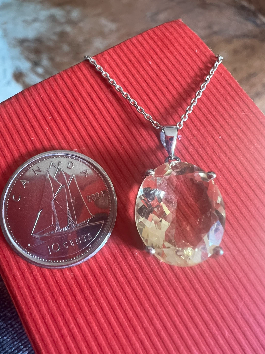 925 Silver  Necklace with Large Oval Citrine Stone - photo 2