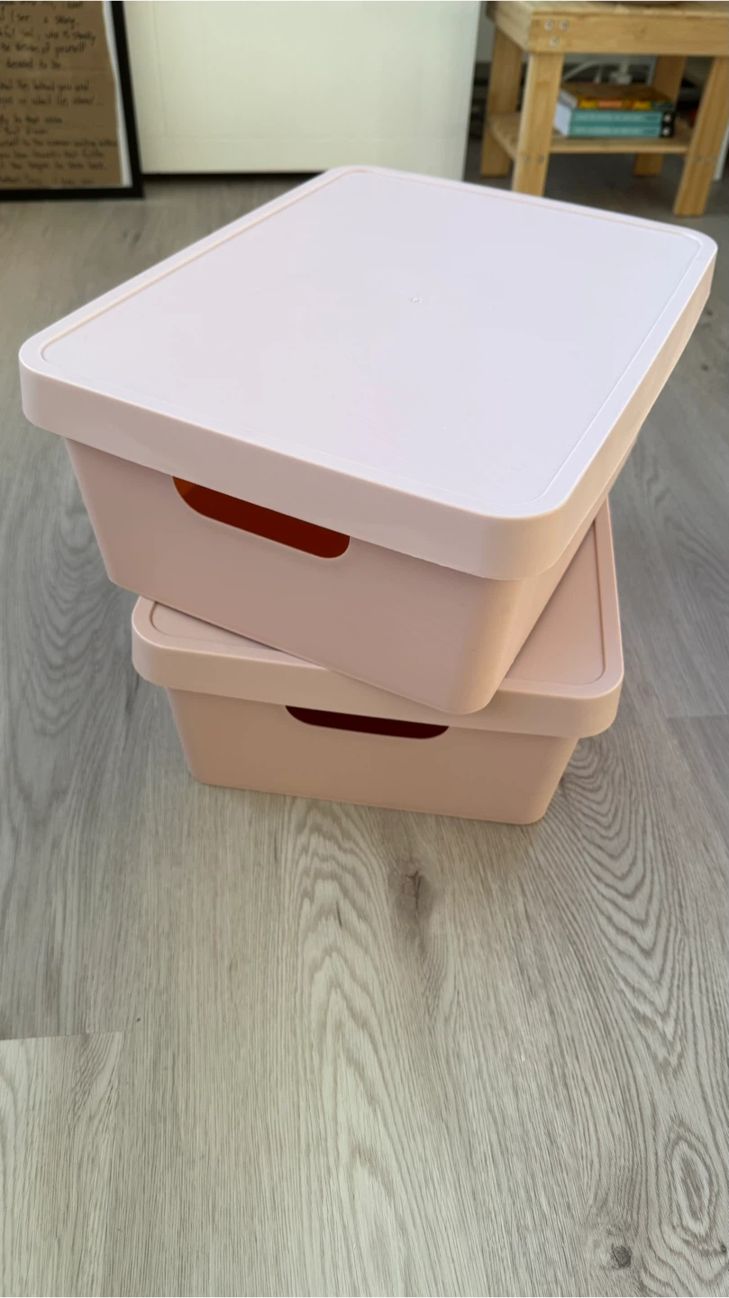 Two like-new soft light pink plastic storage bins - photo 2