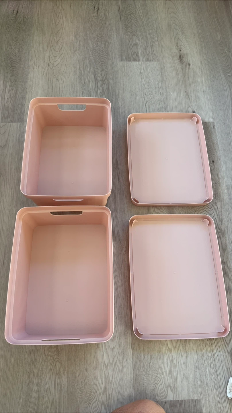 Two like-new soft light pink plastic storage bins - photo 4