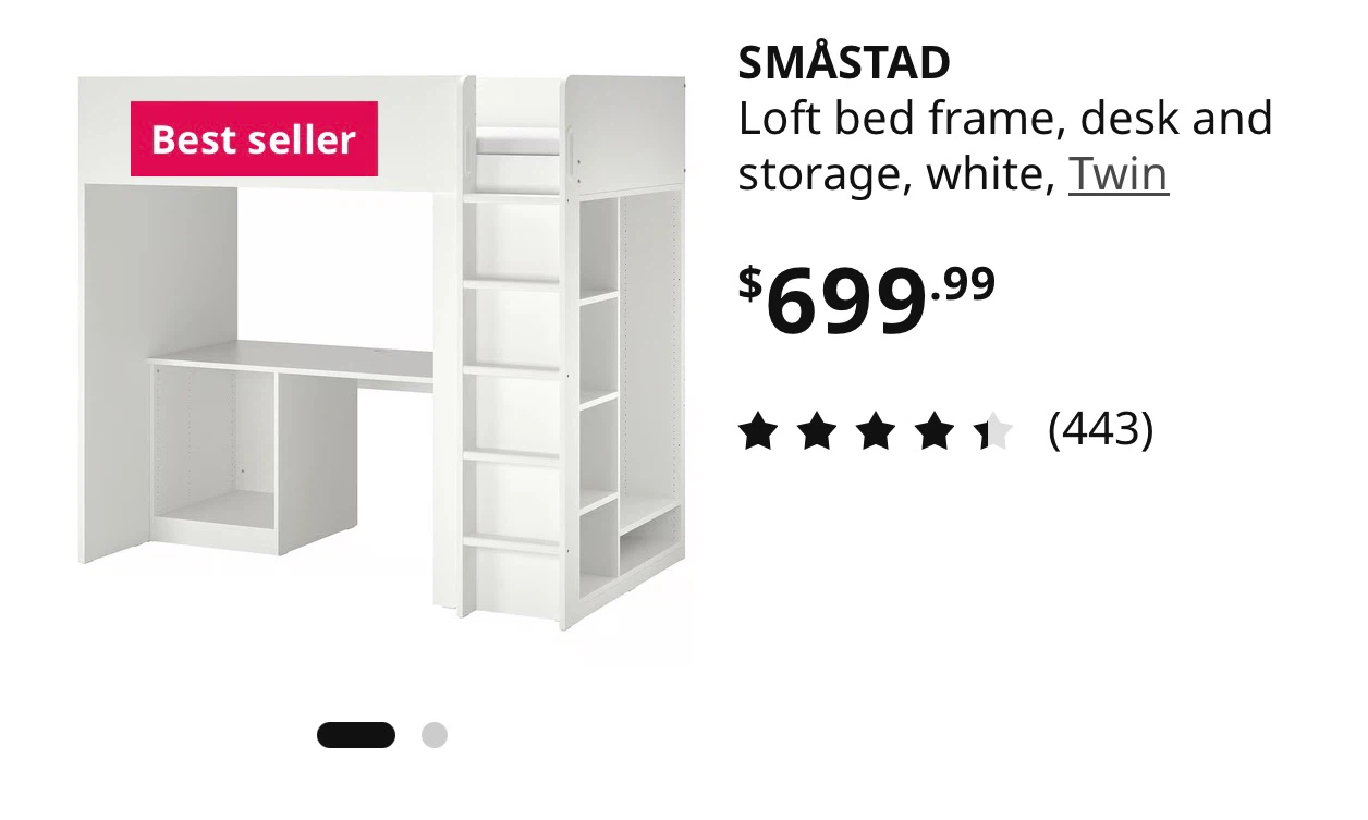 SMÅSTAD Loft Bed Frame, Desk and Storage - photo 3