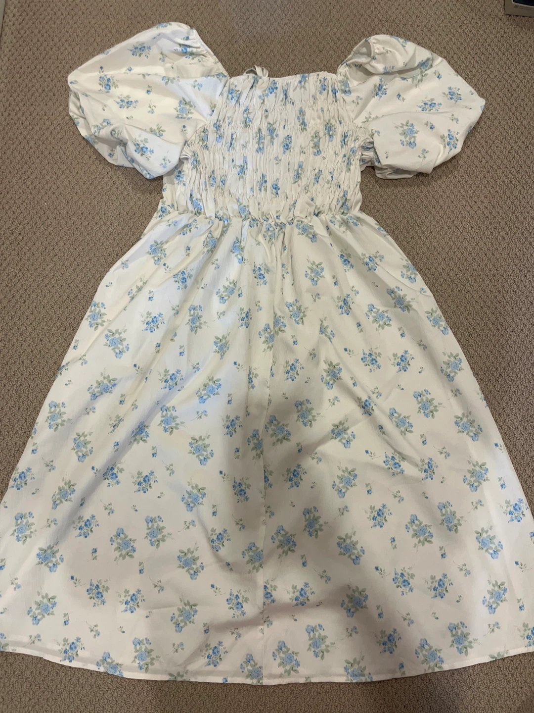 White floral puff sleeve midi dress - photo 2