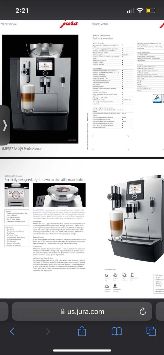 Jura IMPRESSA XJ9 Professional Automatic Coffee Machine - photo 4