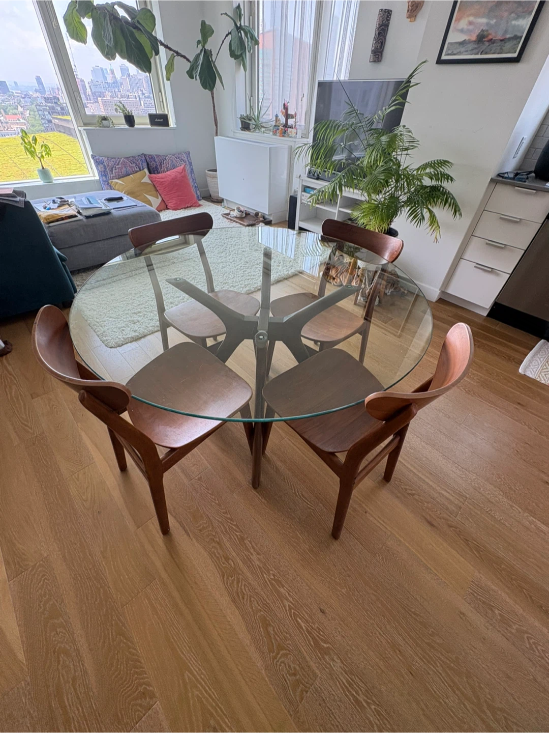 Round Glass Top Dining Table with 4 Wooden Chairs - photo 3