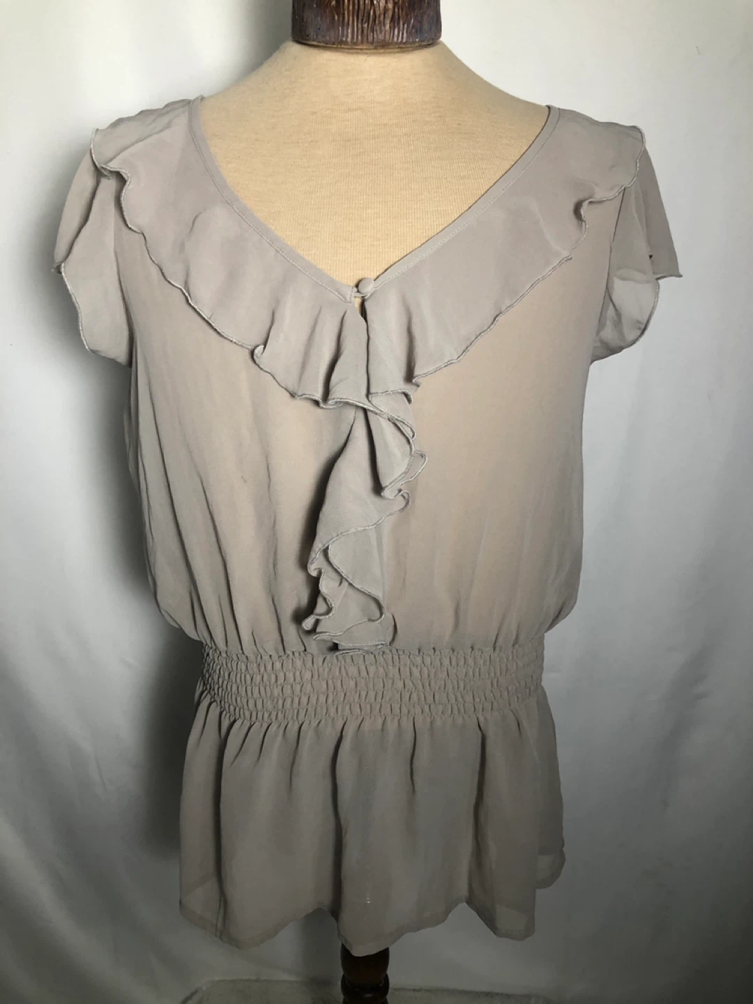 Women’s Sheer Tan Blouse. Size Large.