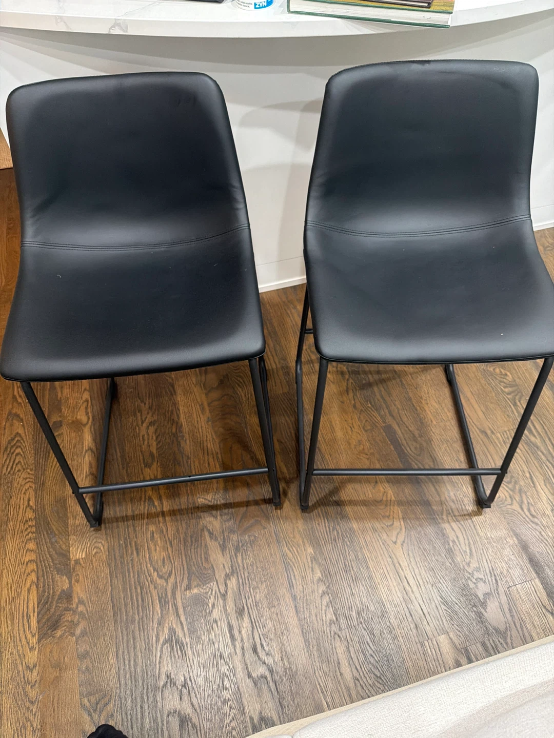 Set of 2 Black Faux Leather Bar Stools