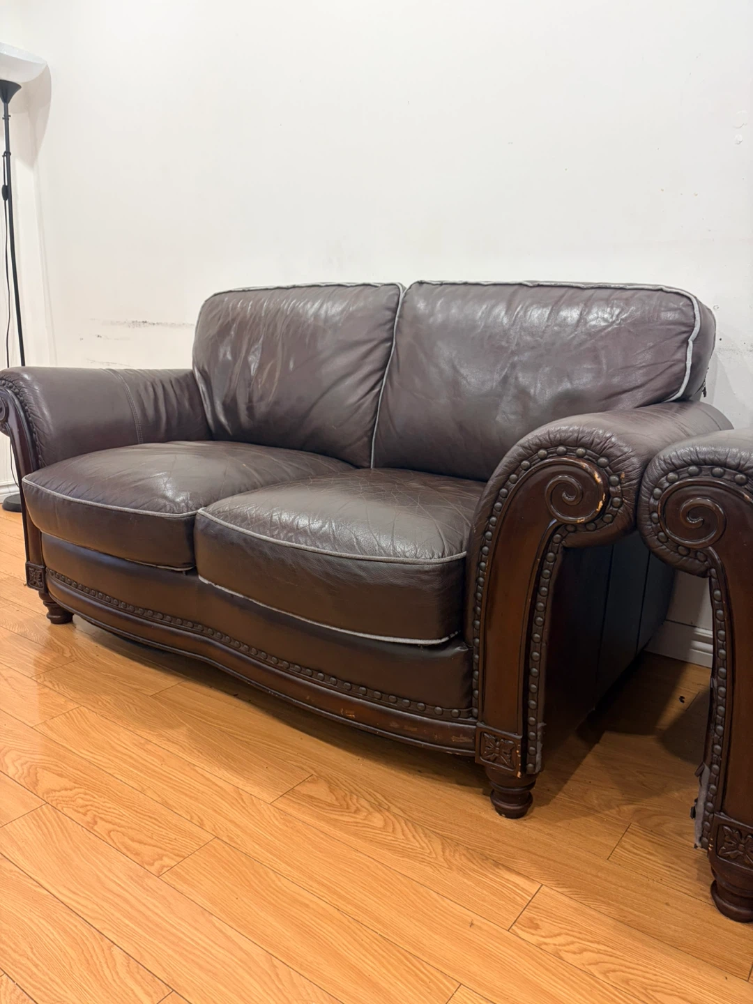Brown Leather Loveseat Sofa