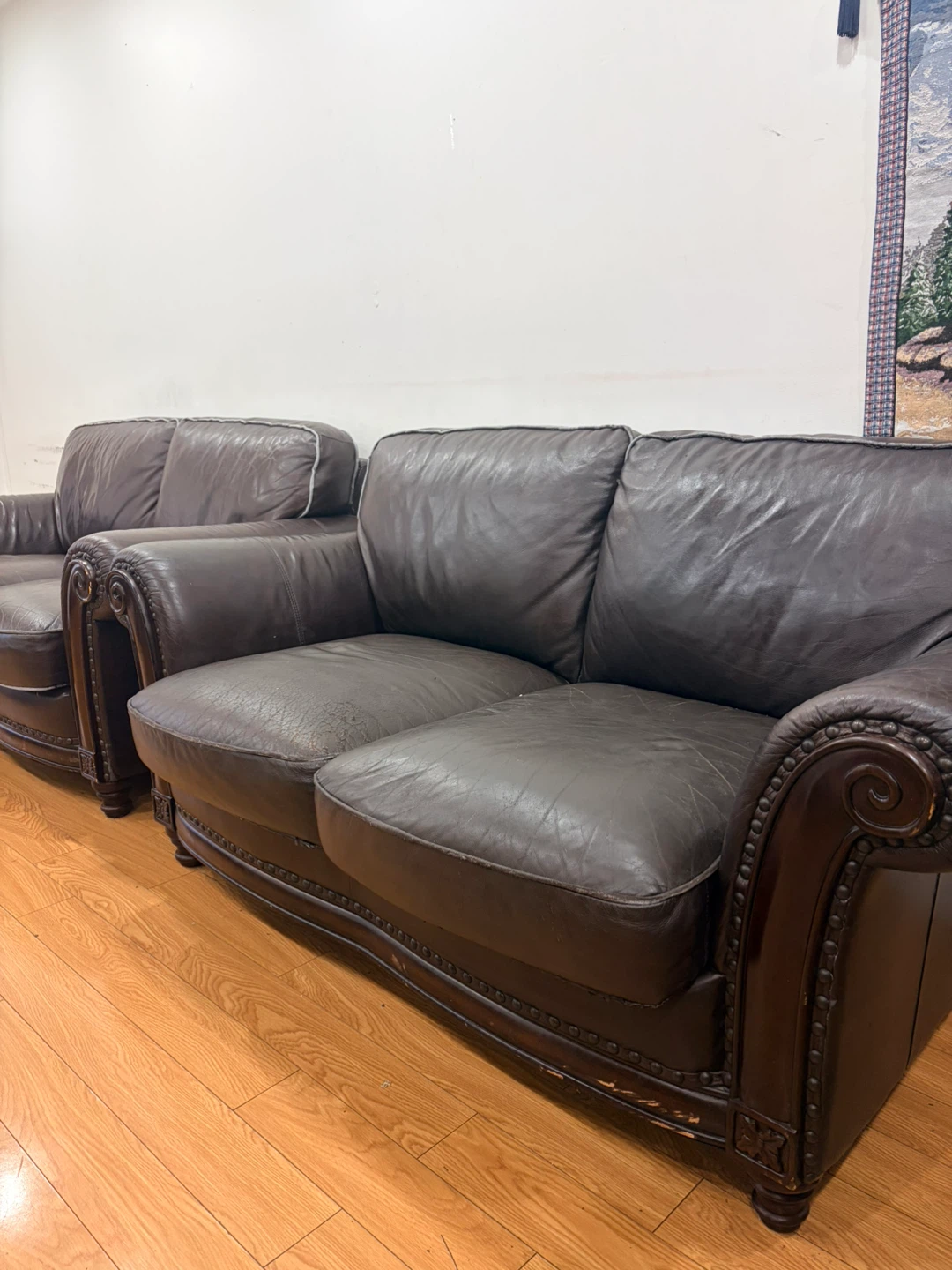 Brown Leather Loveseat Sofa - photo 2