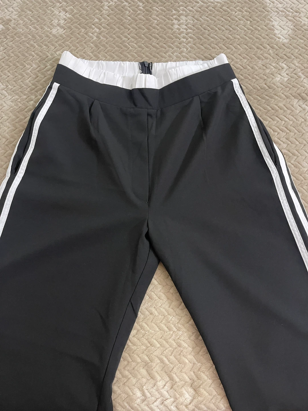 TEN/22 Black Wide-Leg Pants with White Stripe - Size M - photo 2