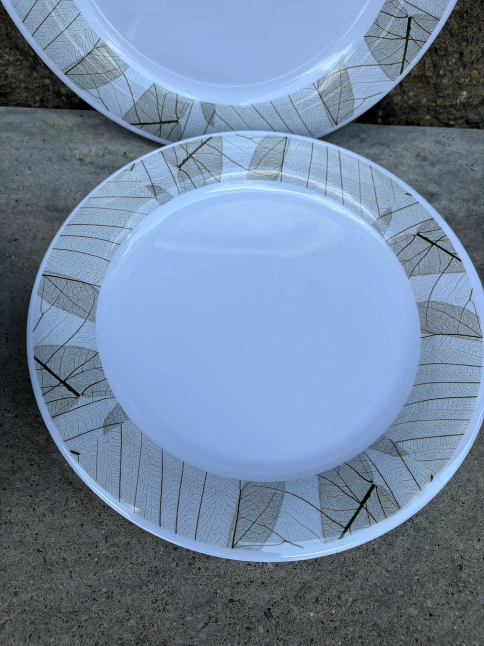 Set of 12 White Plates with Leaf Design - photo 3