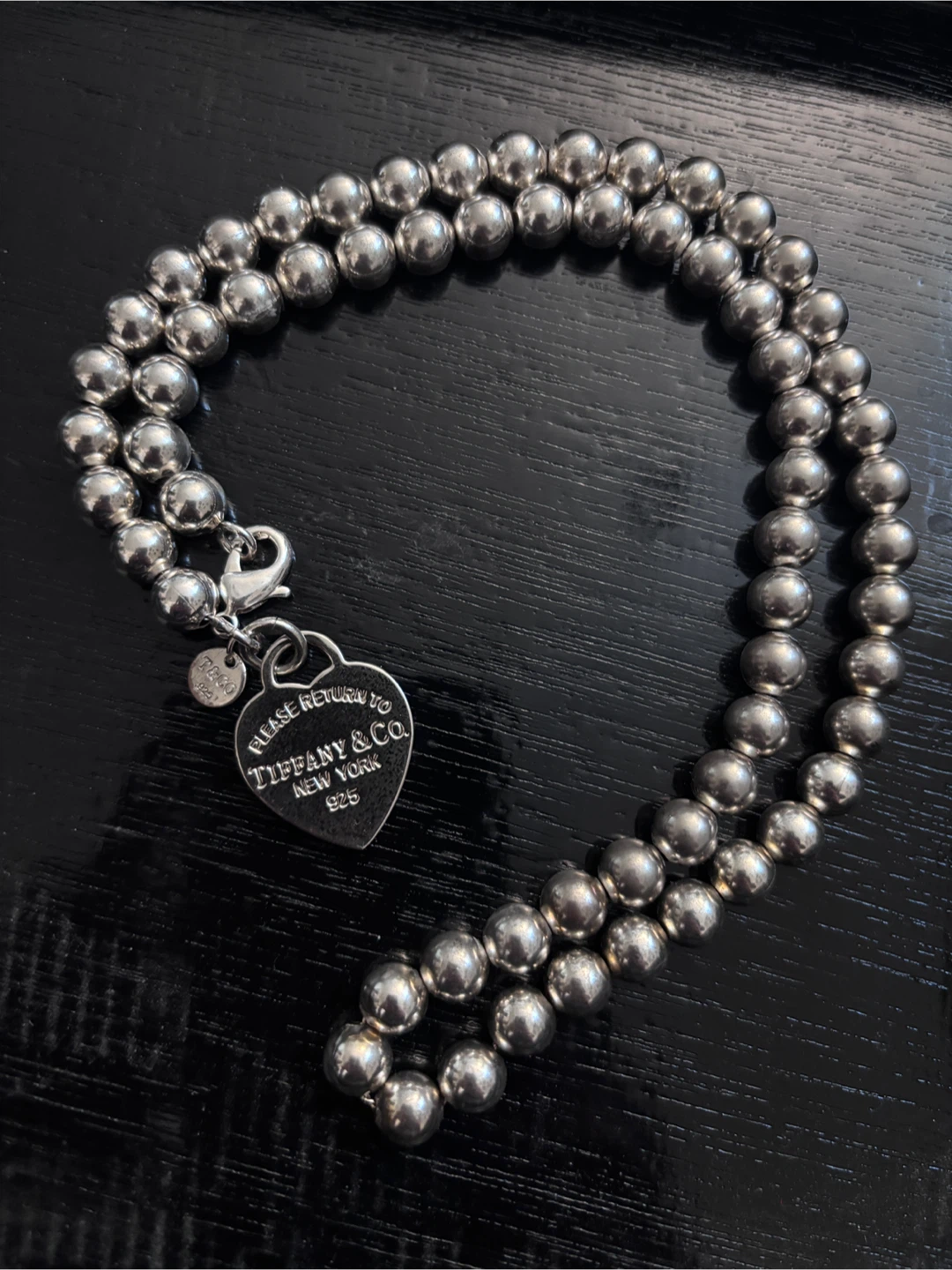 Authentic Tiffany & Co. Sterling Silver Heart Tag Bead Necklace