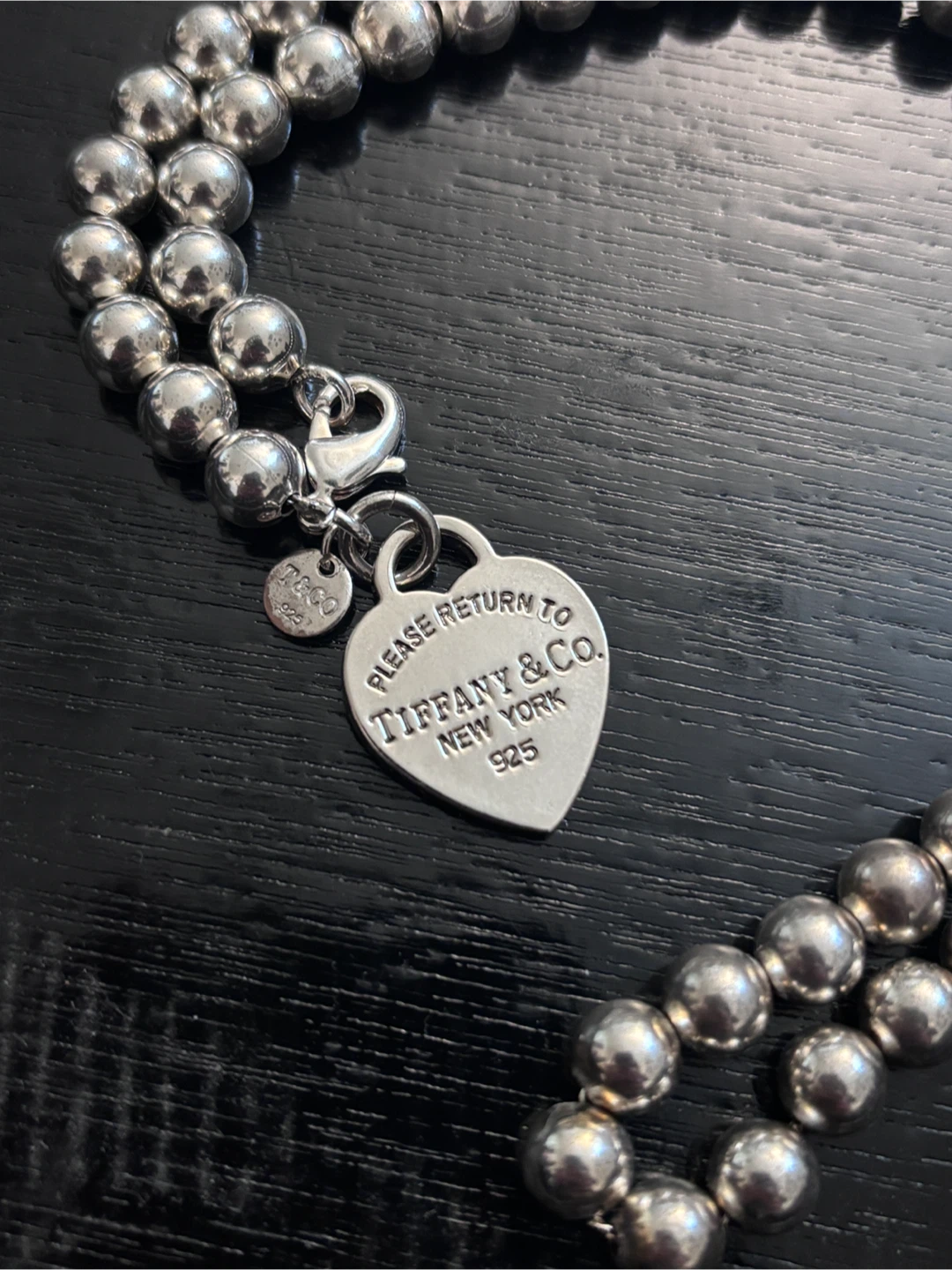 Authentic Tiffany & Co. Sterling Silver Heart Tag Bead Necklace - photo 2
