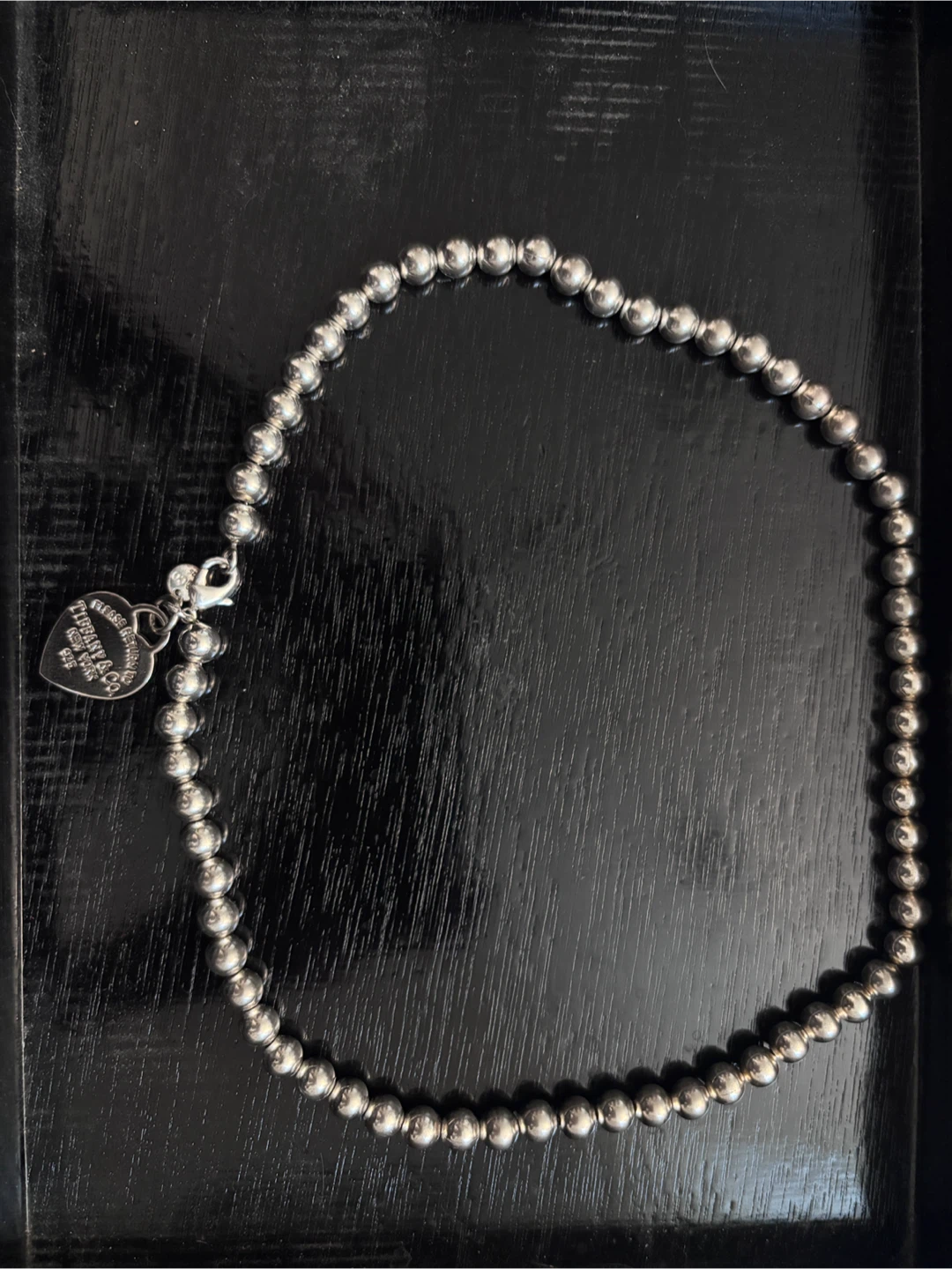Authentic Tiffany & Co. Sterling Silver Heart Tag Bead Necklace - photo 5