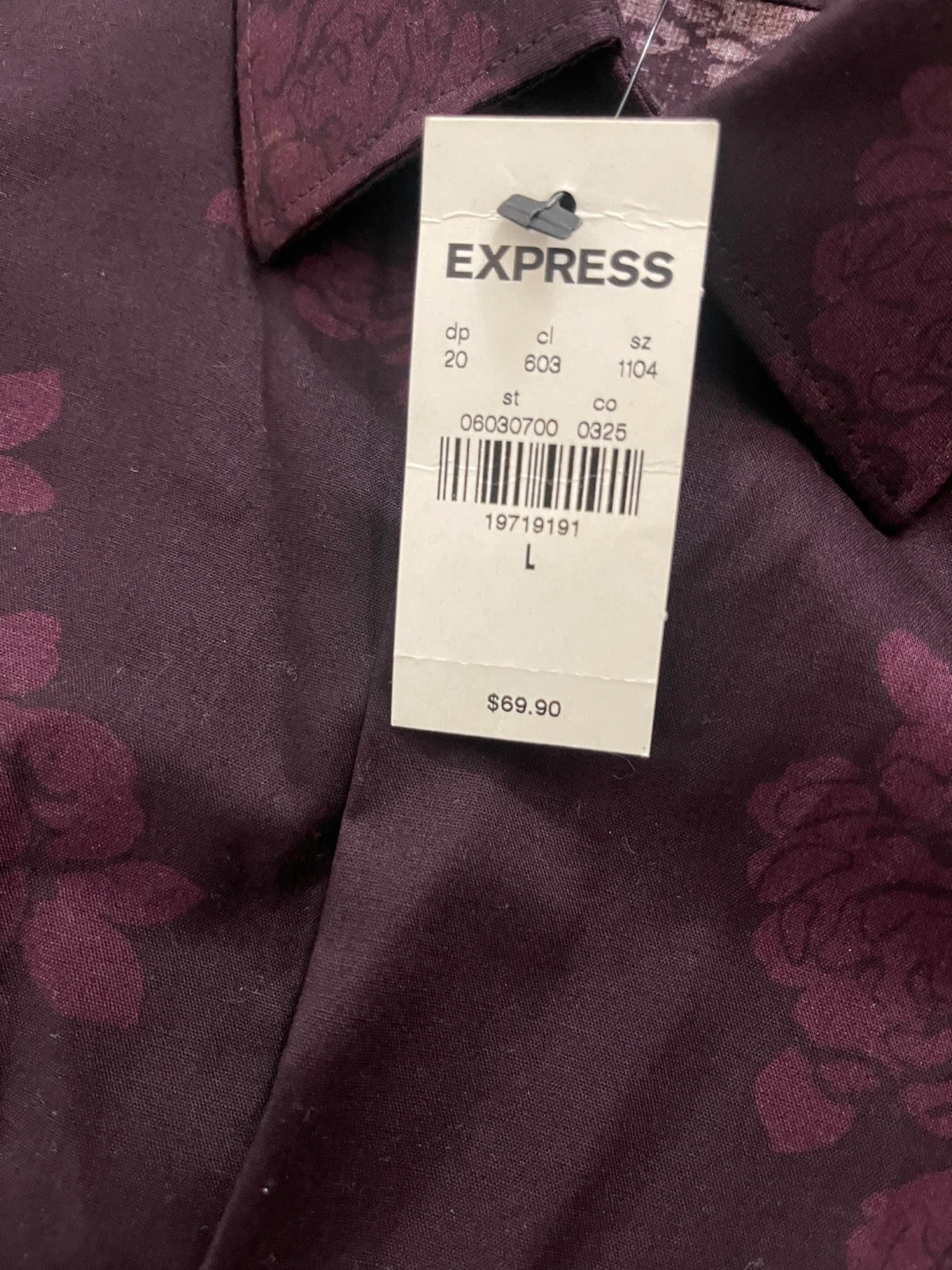 Express Slim Fit Men's Dress Shirt Large Burgundy Floral - photo 3