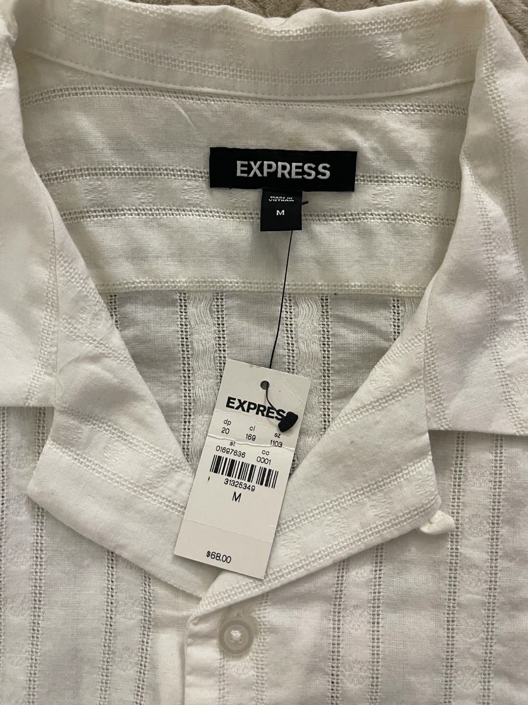 EXPRESS Men's White Striped Short Sleeve Shirt - Size M - photo 3