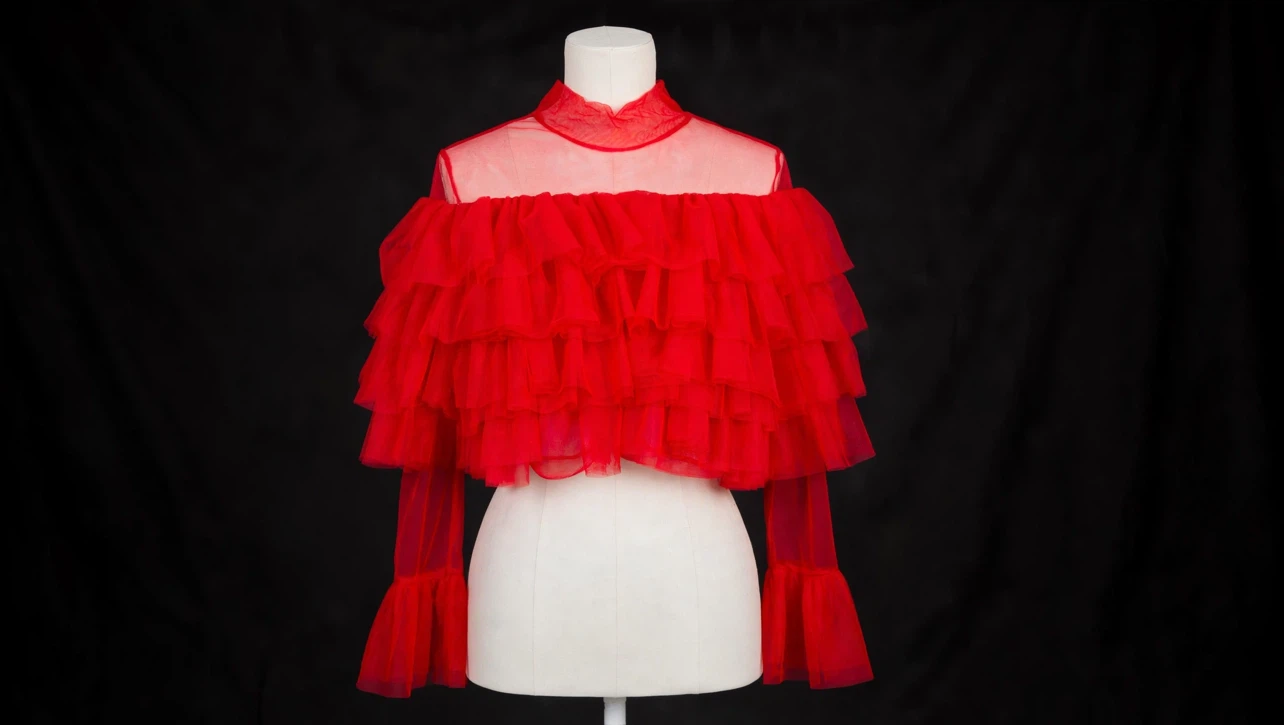 Red Tulle Ruffle Crop Top with tag
