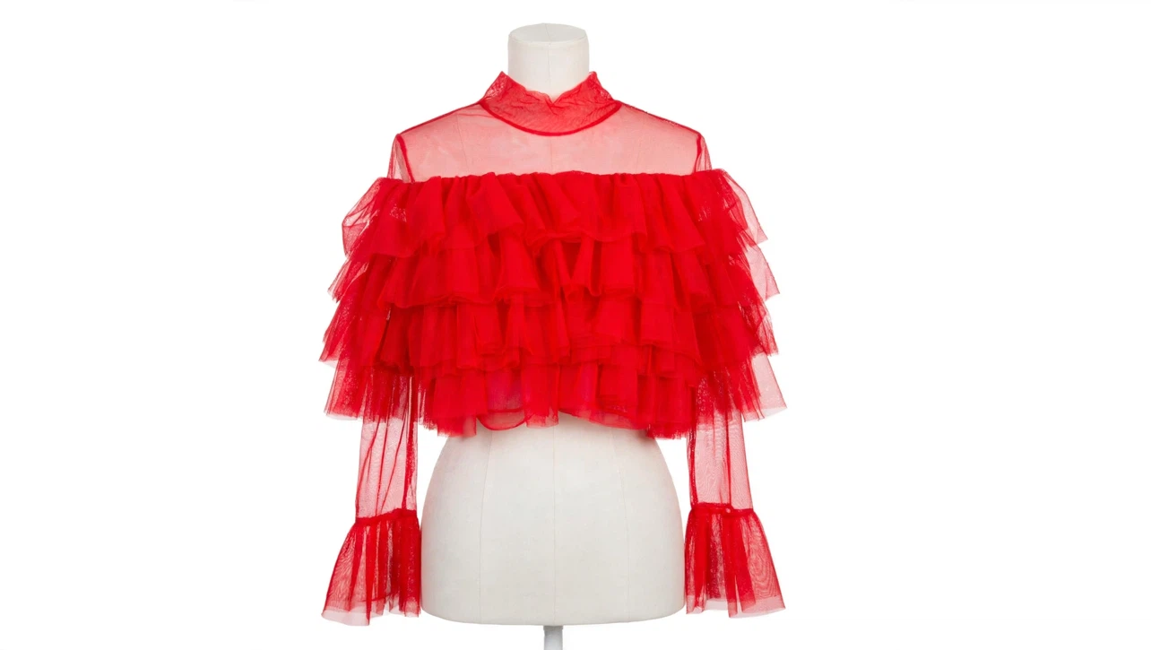Red Tulle Ruffle Crop Top with tag - photo 3