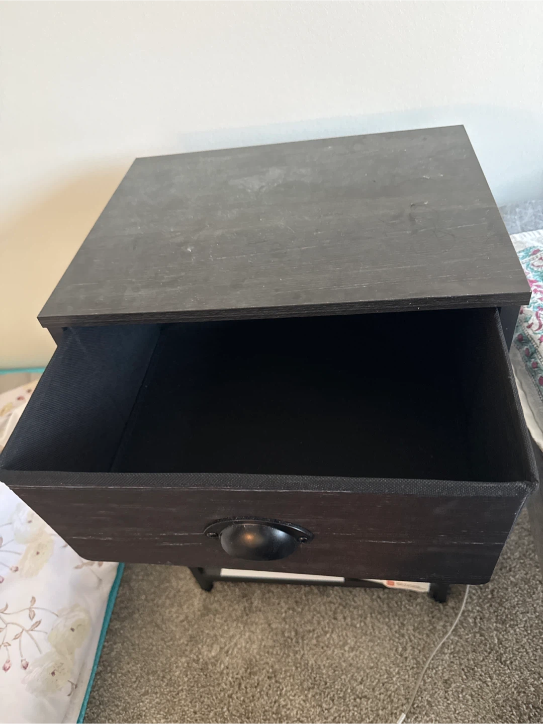 Dark Wood Nightstand with Drawer and Shelf - photo 2