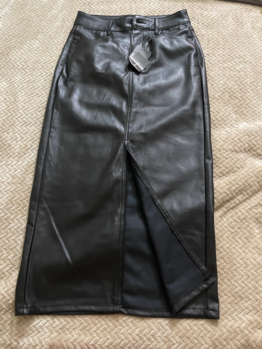 Black Faux Leather Midi Skirt