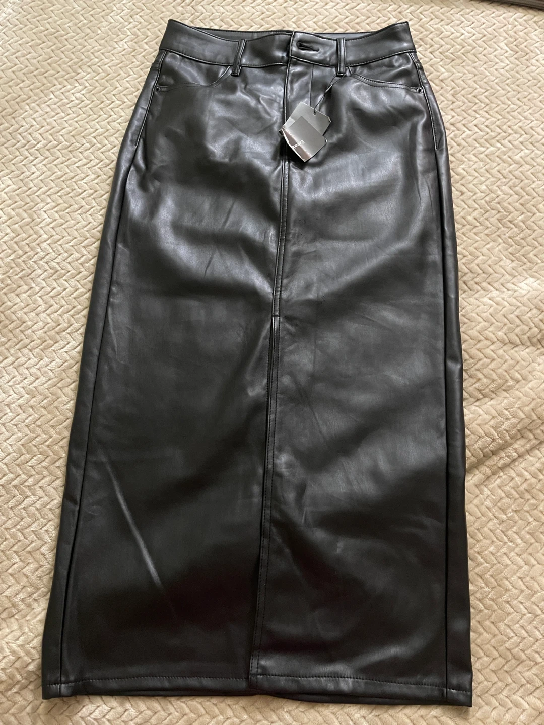 Black Faux Leather Midi Skirt - photo 2