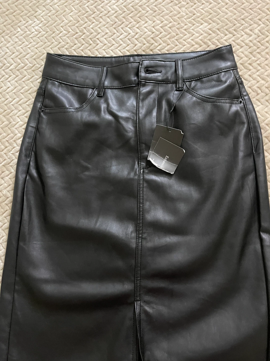 Black Faux Leather Midi Skirt - photo 3