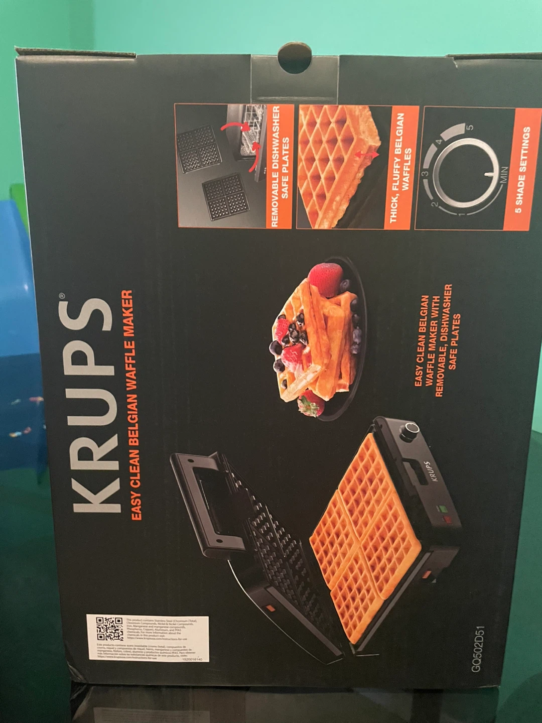 Brand New KRUPS 4-Slice Belgian Waffle Maker (GQ502D51) - photo 2