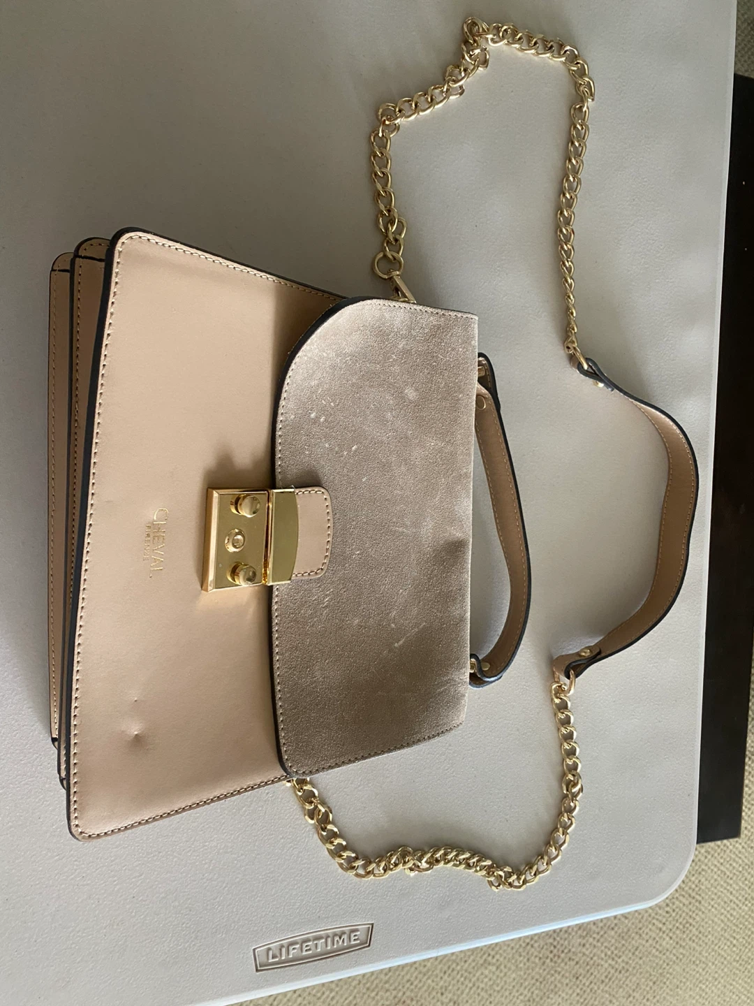 Cheval Leather and Suede Chain Shoulder Bag