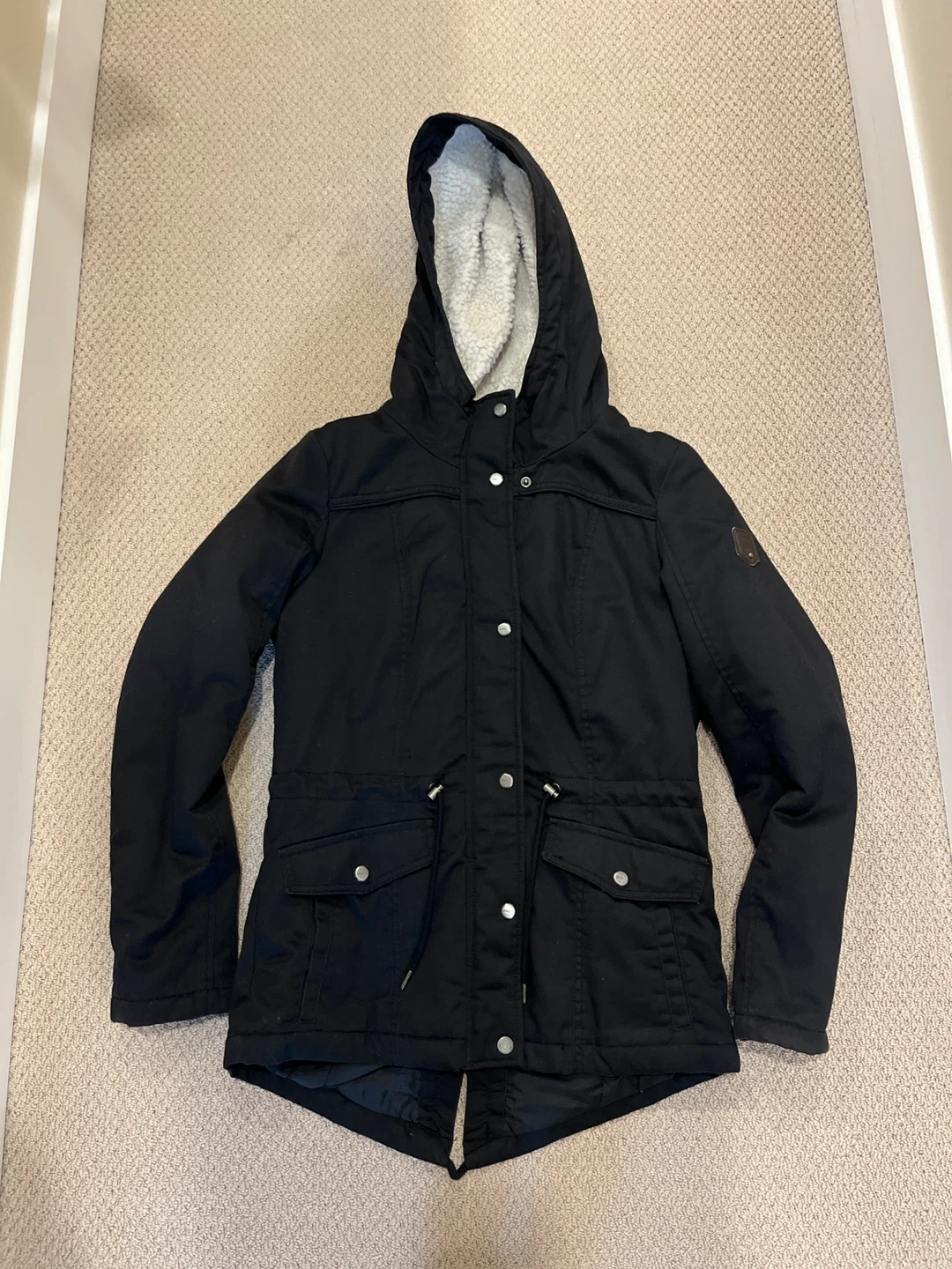 ONLY Black Sherpa Lined Hooded Parka Jacket