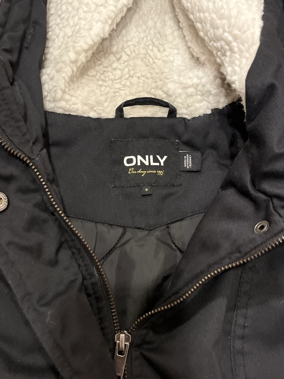 ONLY Black Sherpa Lined Hooded Parka Jacket - photo 2
