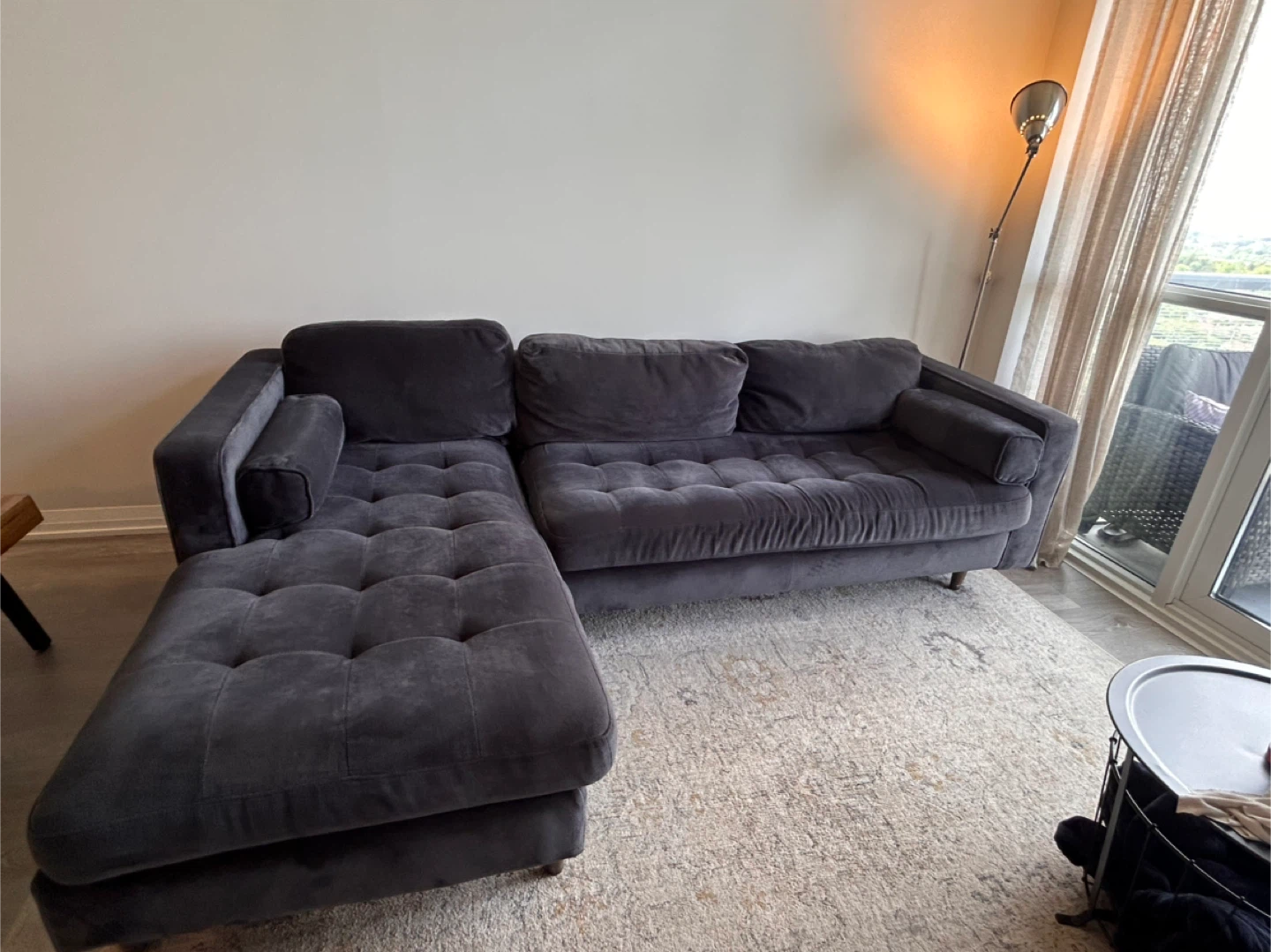 Beautiful Blue/Grey Velvet Tufted Sectional Sofa with Chaise - photo 3